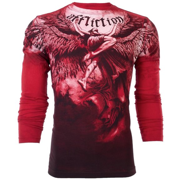 AFFLICTION Men's T-Shirt Long Sleeve UPWARD Wings Tattoo Biker Red - Picture 2 of 7